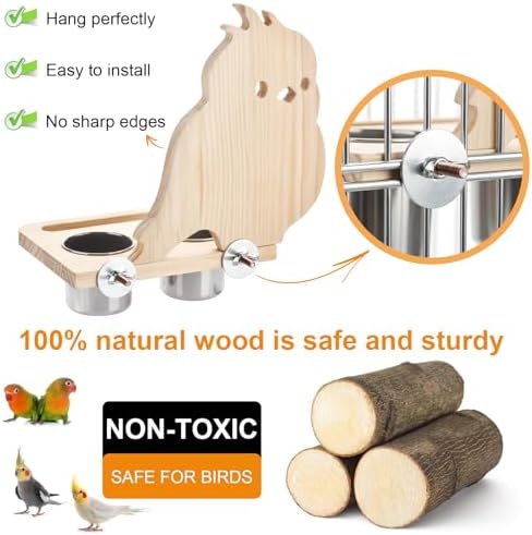 Natural Wood Perch, Adjustable Cage Accessory & Toy, Tool-Free Design for Parakeets, Cockatiels, Lovebirds