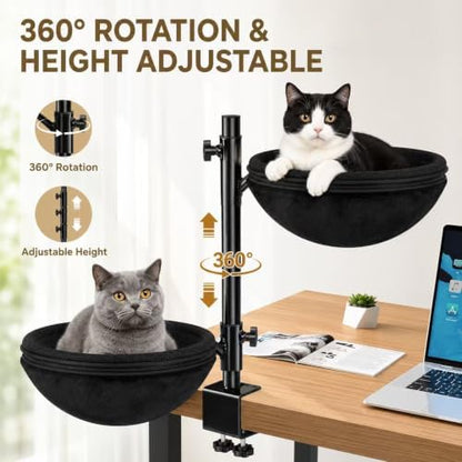 Cat Desk Bed with 360° Rotating and Height Adjustable Design