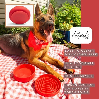 The Perfect Dish - Silicone Dog Bowl for Food & Water, 7.5"x2.25"- Cherry