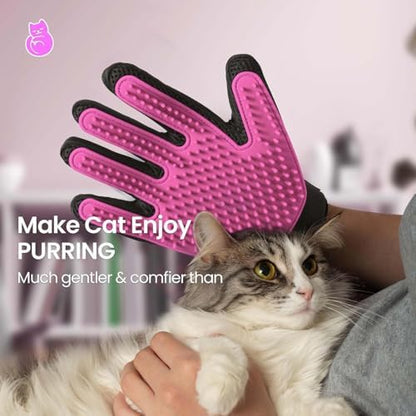 Pet Hair Removal Glove with 255 Silicone Tips for Dogs & Cats, Right Pink