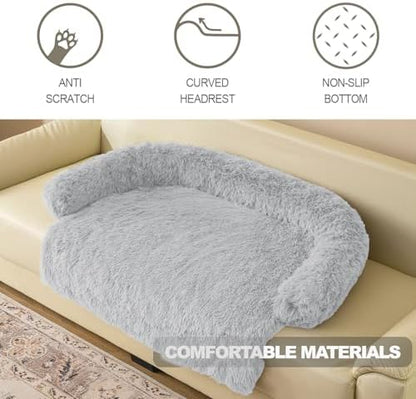 Calming Dogs/Cats Bed Mats, Dog Pad Washable Removable Couch Cover, Plush Long Fur Mat for Pets, Waterproof, Perfect for Small, Medium and Large Dogs and Cats (Light Gray, 31"x23"x 5.0")