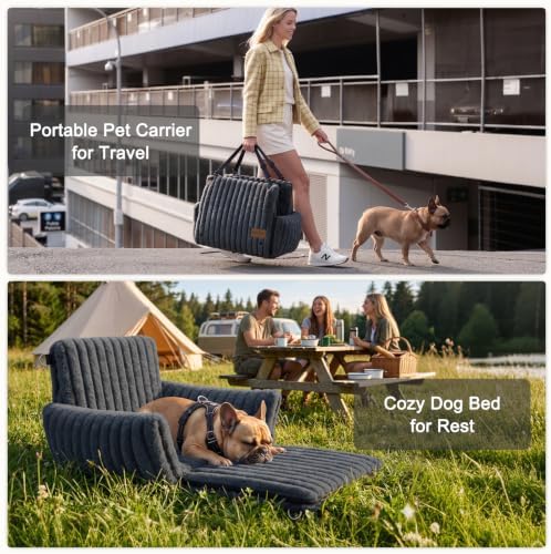 MIXJOY Dog Car Seat for Small/Medium Dogs up to 23 lbs, Multi-Functional Dog Carrier for Car with Detachable Washable Cover, Pet Travel Bed with Clip-On Safety Leash, Grey