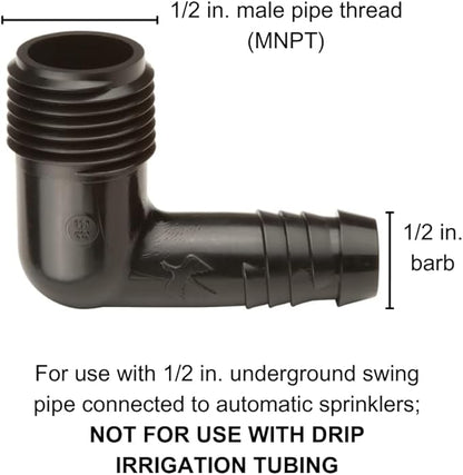 Rain Bird SWGE050B EZ Pipe/Swing Pipe Elbow Fitting, 1/2" Male Pipe Thread x 1/2" Barb, 10-Pack