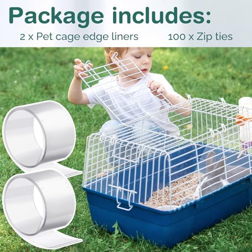 Juexica 2 Pcs 82.7 x 4.5 Inch Guinea Pig Cage Liner Clear Cuttable Critter Liner with Pre Drilled Holes Urine Guard Extra Long Liner with 100 Zip Ties for Rabbit Hamster Ferret Chinchilla