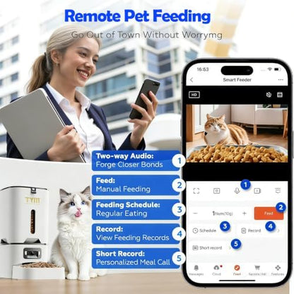 Automatic Cat Feeder with 2 HD Camera for 2 Cats, 7L Large Food Dispenser