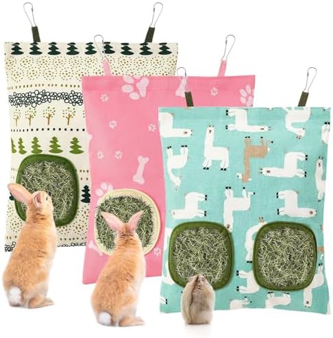 UPINS 3Pack Guinea Pig Hay Feeder Bag,Bunny Rabbit Cage Bag Hanging Holder