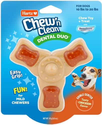 Hartz Chew ‘n Clean Chew Toy and Treat in One Chicken Flavored Tri-Point Dog Toy, Small (Pack of 12)