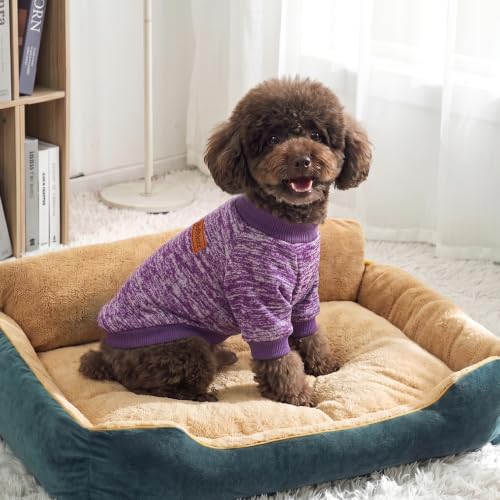 2 Pack Dog Sweaters for Small Dogs Girl Boy Winter Fleece Clothes Warm Soft Dog Sweatshirt Outfit for Dogs Cats Pet Apparel (Pink+Purple, S (Back: 11.8",Chest: 15.7", 5.5-10Ibs))