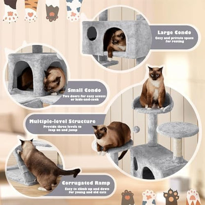54 Inches Cat Tree Tower for Indoor Cats, Cat Tree Tower Condo with Scratching Post for Cats House Play, Multi-Level Furniture Activity Center for Pet, Sisal Rope, Light Gray