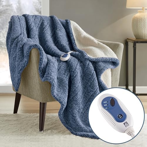 True North by Sleep Philosophy Heated Throw Blanket, 50 x 60, Blue