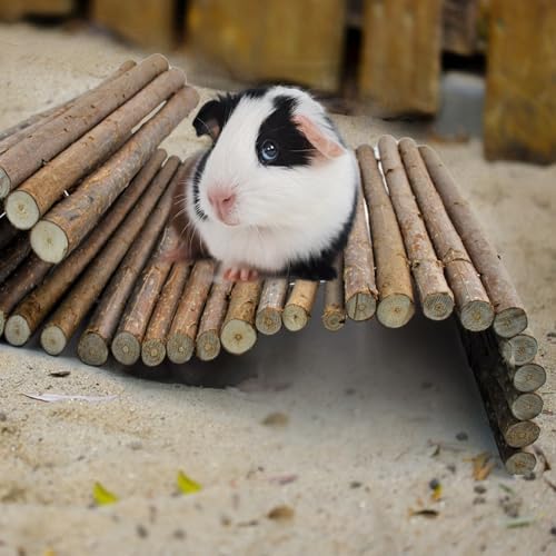 Wooden Bridge for Rabbits, Extra Large Wooden Hamster Bridge Ladder Bunny Climbing Chew Toy Small Animal Flexible Hideout Ramp Divider Tunnel for Guinea Pig Chinchilla Rabbit Ferret Hedgehog