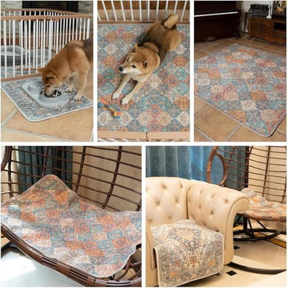 nunubaby Washable Pee Pads for Dogs, Stylish, Non-Slip and Leak-Proof Pee Pads. Reusable Potty Pads for Dogs for Crates and Floors.(Beige/Multi, 54" x54" )