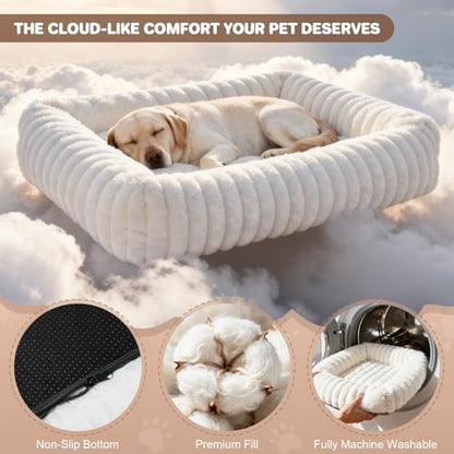 Dog Beds Large Sized Dog, Washable Rectangle Orthopedic Large Pet Sofa, Super Soft Plush Rabbit Fur Pet Couch Cute Cat Bed with Removable Zipper Cover & Anti-Slip Bottom Large Dog Bed self Warming
