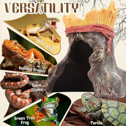 Resin Reptile Hide with Integrated Basin – Decorative Cave & Bowl for Terrarium Setup, Suitable for Bearded Dragon, Gecko, Turtle, Snake, Spider, Frog, Scorpions