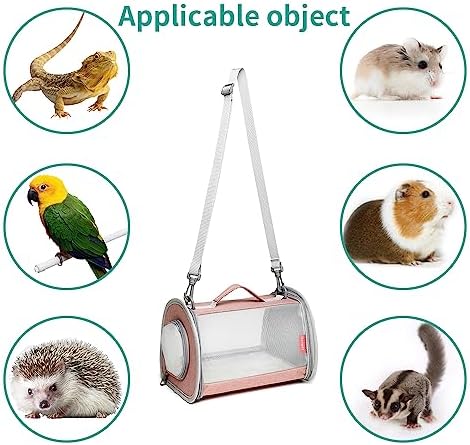 Guinea Pig Carrier Travel Small Animal Bag Lizard Bird Rabbit Cage Squirrel Breathable Bag Portable Hamster Pet Hangbag (Small, Pink)