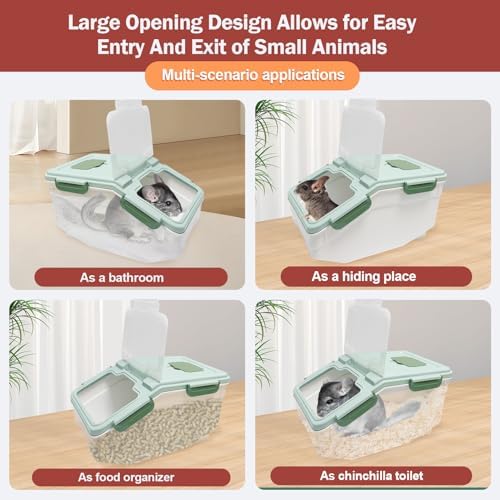 Large Chinchilla Sand Bath Container Kit Plastic Chinchillas Dust Bath House with Sand Cup and Sand Shovel Hamster Shower Room for Hedgehog Guinea Pig Squirrel and Other Small Animals(Green)
