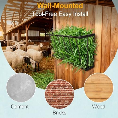 30'' Metal Wall Mount Hay Feeder, 20 Gallon Livestock Feeder