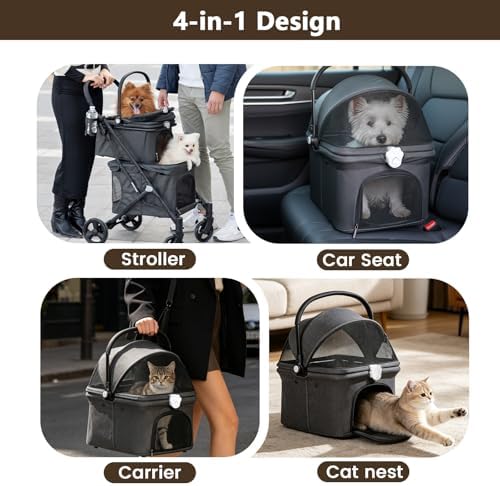 T1 Double Pet Stroller for Small Dogs & Cats (Black)