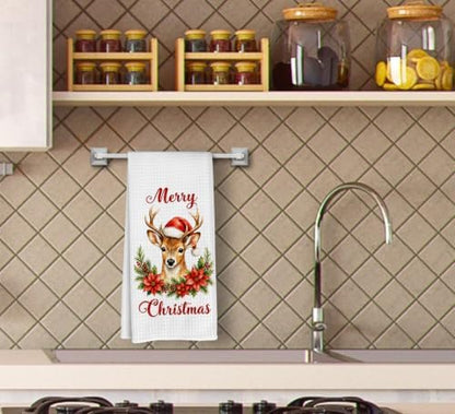 Merry Christmas Deer Kitchen Dish Towels Dishcloth 16x24 Inches