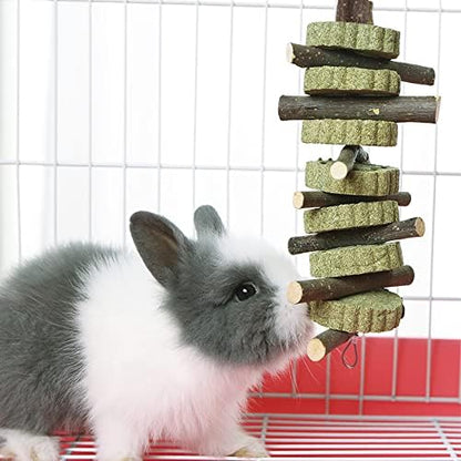 Hamiledyi 3Pieces Bunny Chew Toys for Teeth Natural Fruit Twigs Handmade Timothy Alfalfa Hay Grass Cakes for Guinea Pigs Hamsters Dwarf Rabbits Chinchillas Gerbils Improves Dental Health
