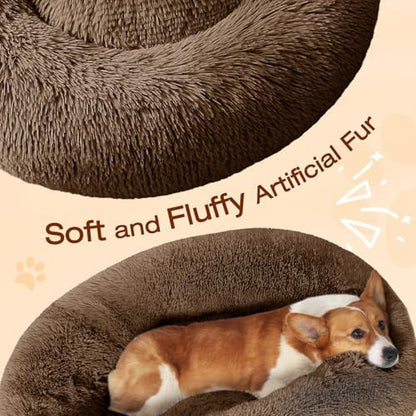 JOLLYVOGUE Dog Bed, Calming Anti-Anxiety Large Dog Bed, Fluffy Donut Cushion for Medium and Large Pets (31")