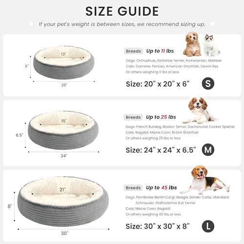 Love's cabin Round Donut Cat and Dog Cushion Bed, 24in Pet Bed for Small or Medium Dogs, Anti-Slip & Water-Resistant Bottom, Soft Durable Fabric Pet Beds, Washable Calming Cat Bed Light Grey
