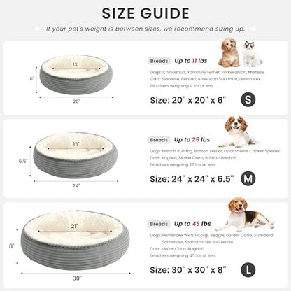 Love's cabin Round Donut Cat and Dog Cushion Bed, 24in Pet Bed for Small or Medium Dogs, Anti-Slip & Water-Resistant Bottom, Soft Durable Fabric Pet Beds, Washable Calming Cat Bed Light Grey