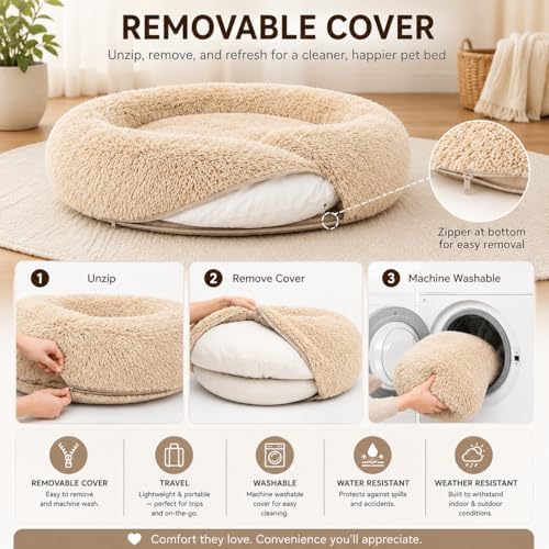 The Dog’s Bed Donut Dog Bed Machine Washable Removable Zip Cover XXL (95")