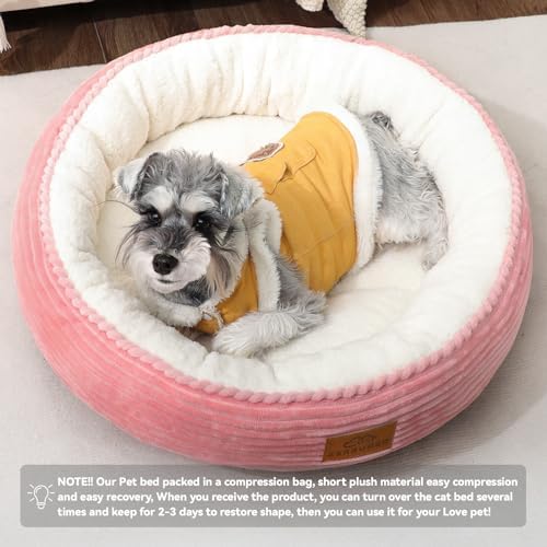 Zerbuger 23in Pink Round Dog Bed Sofa for Dogs Cats, Machine Washable