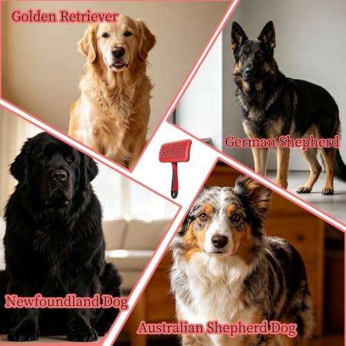Self-Cleaning Slicker Dog Brush for Large Long-Haired Breeds (Red, Black)