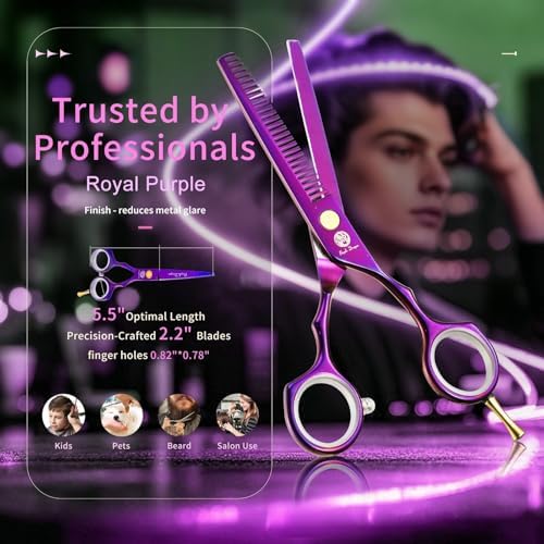 Purple Dragon 5.5 inch Hair Cutting Scissors Set with Razor - Purple