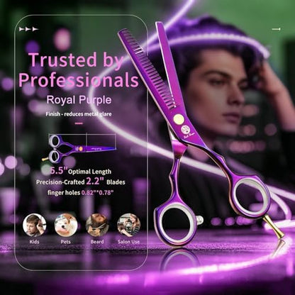 Purple Dragon 5.5 inch Hair Cutting Scissors Set with Razor - Purple