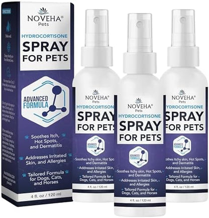 NOVEHA 1% Hydrocortisone Spray for Dogs, Cats, Horses – (3 x 120mL)