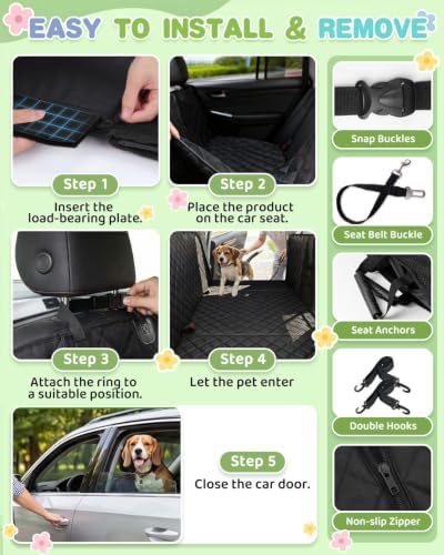 Dog Car Seat Cover, 600D Heavy Dute Car Seat Cover for Dogs Pets,100% Waterproof Anti-Scratch Nonslip Dog Hammock for Cars, Seat Covers Protector with SeatBelt for Sedan SUV Truck XLPRO Hard Black