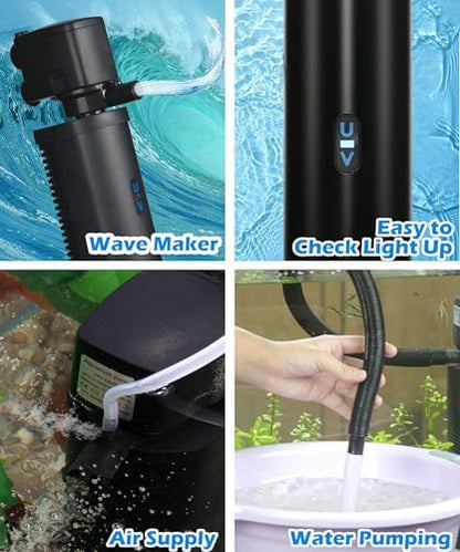 COOSPIDER Aquarium Filter with 9W U-V Light 500GPH for 100-300 Gallon Tank