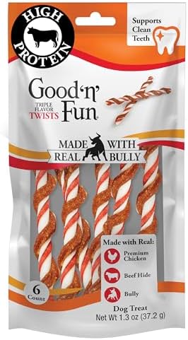 GOOD 'N' FUN Twists Long-Lasting Dog Treat with Real Bully, 6 Count