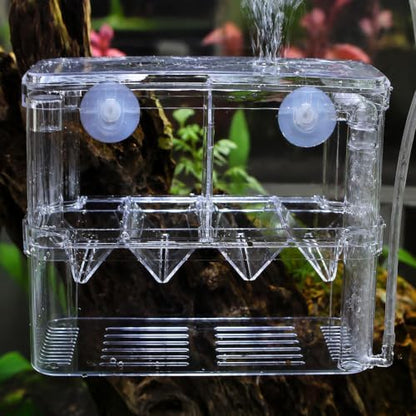 Aquarium Breeder Box for Fish Tank, Acrylic Fry Hatchery & Isolation Box with Air Pump Connector, Double Layer Nursery for Guppy Fry, Shrimp, Betta and Injured Fish (Small)