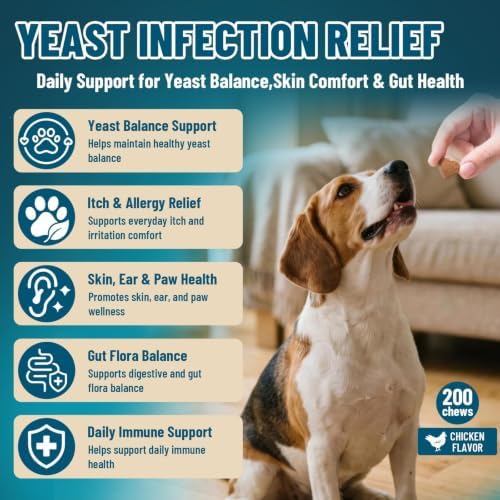 VICSOM Yeast Infection Treatment for Dogs, Itch Relief, 200 Soft Chews