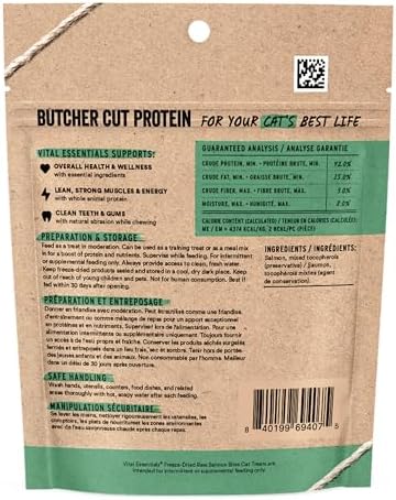 Vital Essentials Freeze Dried Cat Treats, Salmon Bites, 1.1 oz Bag