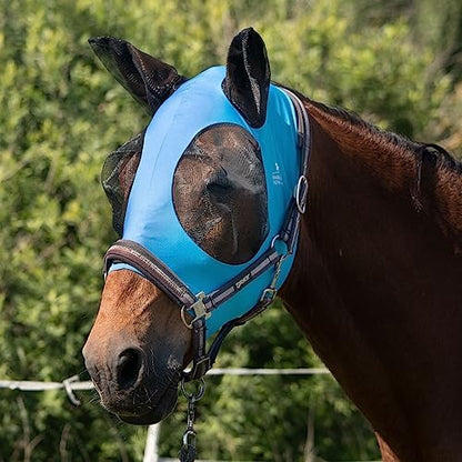 Harrison Howard Super Comfort Stretchy Fly Mask Large Eye Space with UV Protection Soft on Skin with Breathability Azure Blue M Cob