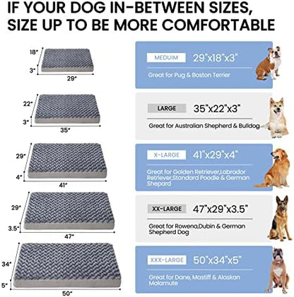 Orthopedic Memory Foam Dog Bed, Cooling Dog Beds for Extra Large Dogs -Waterproof Pet Bed for Crate with Removable Washable Cover, Ideal for Arthritic Dogs, XL(41inch,90Lbs)
