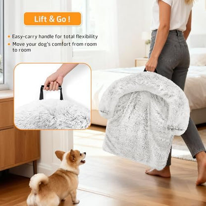 Calming Dog Bed Fluffy Plush Dog Mat for Furniture Protector with Removable Washable Cover for Large Medium Small Dogs and Cats (Medium, Light Grey)