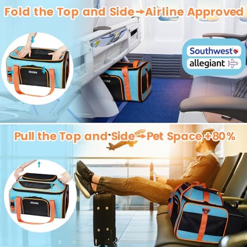 Petskd Top-Expandable Pet Carrier 19"x13"x9" Airline Approved, Blue
