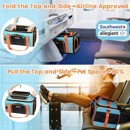 Petskd Top-Expandable Pet Carrier 19"x13"x9" Airline Approved, Blue