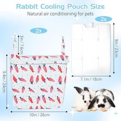 Hamiledyi Rabbit Cooling Pouch with Ice Pack - No Condensation Pad for Bunny Cage Accessories, Washable Cooling Mat for Small Animals,Ferret, Guinea Pig, Chinchilla(Carrot Pattern, 2kits)