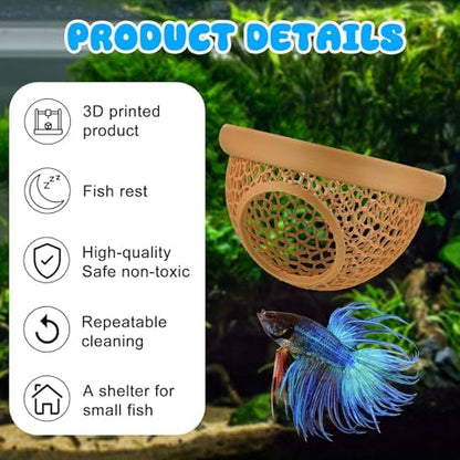 Floating Betta Hide & Shrimp Cave – 3D Printed Aquarium Hammock, Feeder & Rest Spot – Floating Betta Log & Cave Decor for Nano Tanks, Corydoras, Shrimp & Small Fish – Safe PLA, Patent Pending