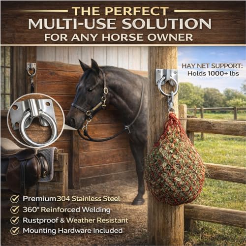 4pcs Horse Tie Rings with Snap Hooks and Screws for Barn Stall Trailer