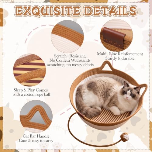 Novabright 2 Pack Woven Cat Baskets, 18.11 x 15.75 x 5.91 Inch, Caramel