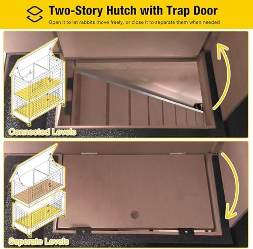 Aivituvin 36" Rabbit Hutch Bunny Cage Indoor Outdoor Guinea Pig Cage 2 Story Wth Trap Door, 2 Tray,Wheels,Brown