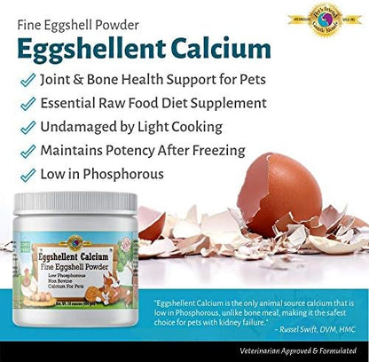 Calcium for Dogs and Cats - Fine Eggshell Powder - Strong Hip & Joint Supplement for Dogs and Cats- Dietary Supplement - No Additives - Pet's Friend Eggshellent Calcium 16oz
